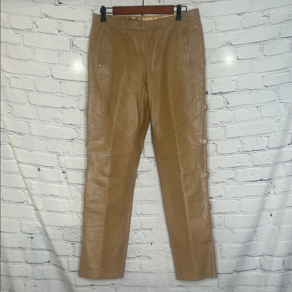 Together Tan Leather Straight-Leg Pants Size 12 Excellent Condition